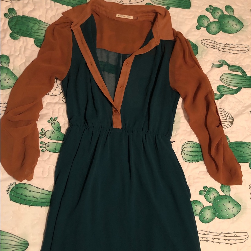 Bronze and dark green sheer dress